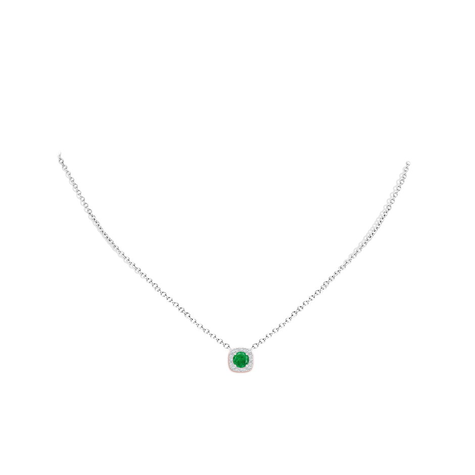5mm AA Round Emerald Pendant with Cushion Halo in P950 Platinum body-neck