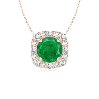 5mm AA Round Emerald Pendant with Cushion Halo in Rose Gold