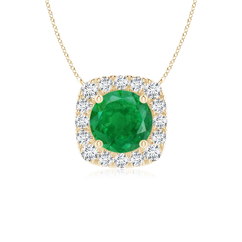 5mm AA Round Emerald Pendant with Cushion Halo in Yellow Gold 