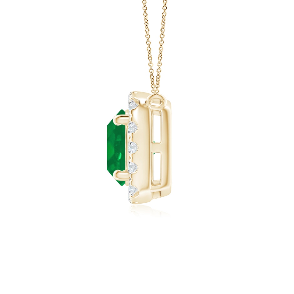 5mm AA Round Emerald Pendant with Cushion Halo in Yellow Gold side 1
