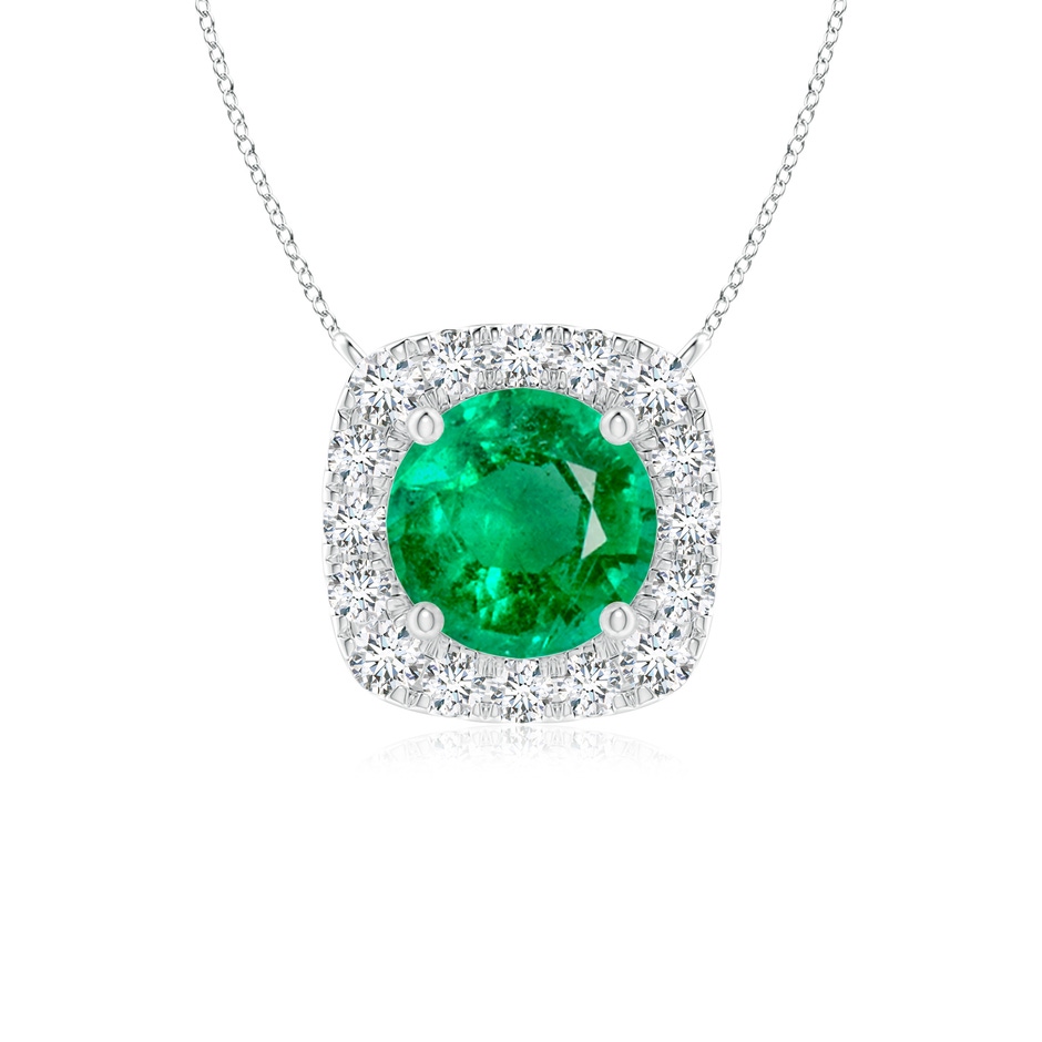 5mm AAA Round Emerald Pendant with Cushion Halo in P950 Platinum 