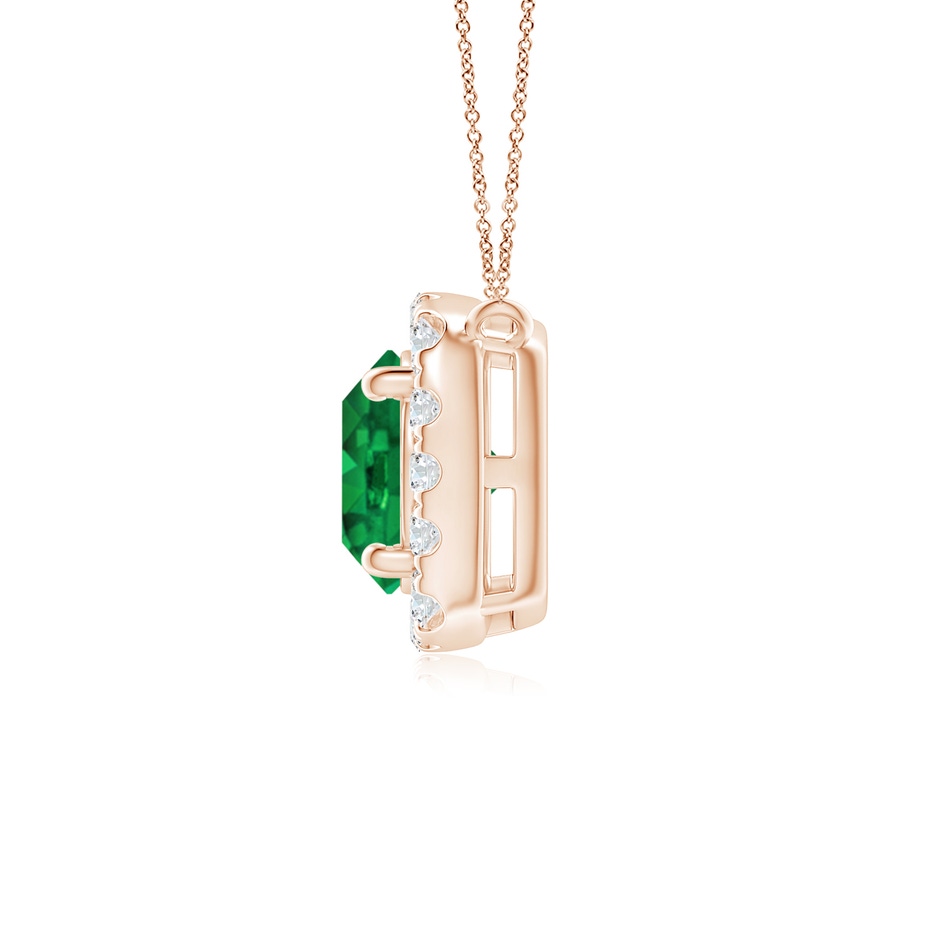 5mm AAA Round Emerald Pendant with Cushion Halo in Rose Gold side 1