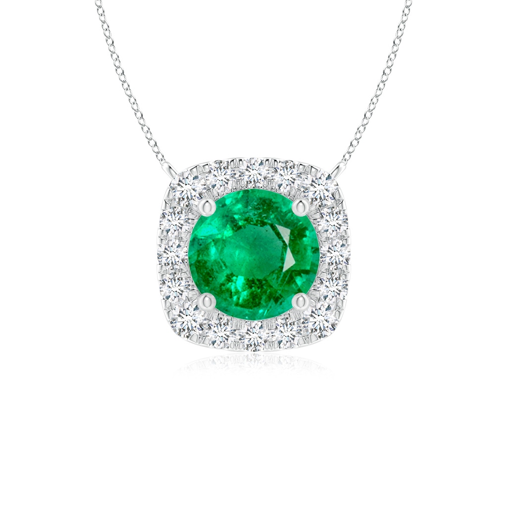 5mm AAA Round Emerald Pendant with Cushion Halo in White Gold
