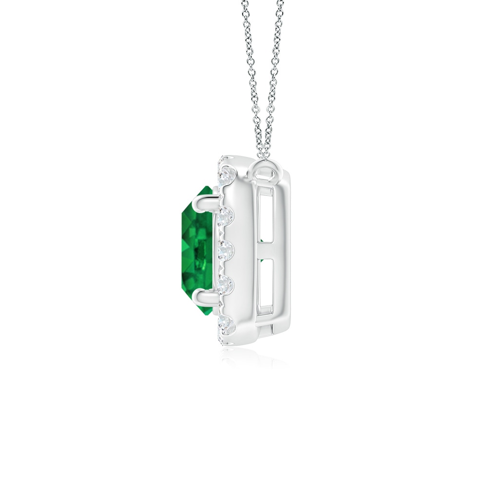 5mm AAA Round Emerald Pendant with Cushion Halo in White Gold Side 1