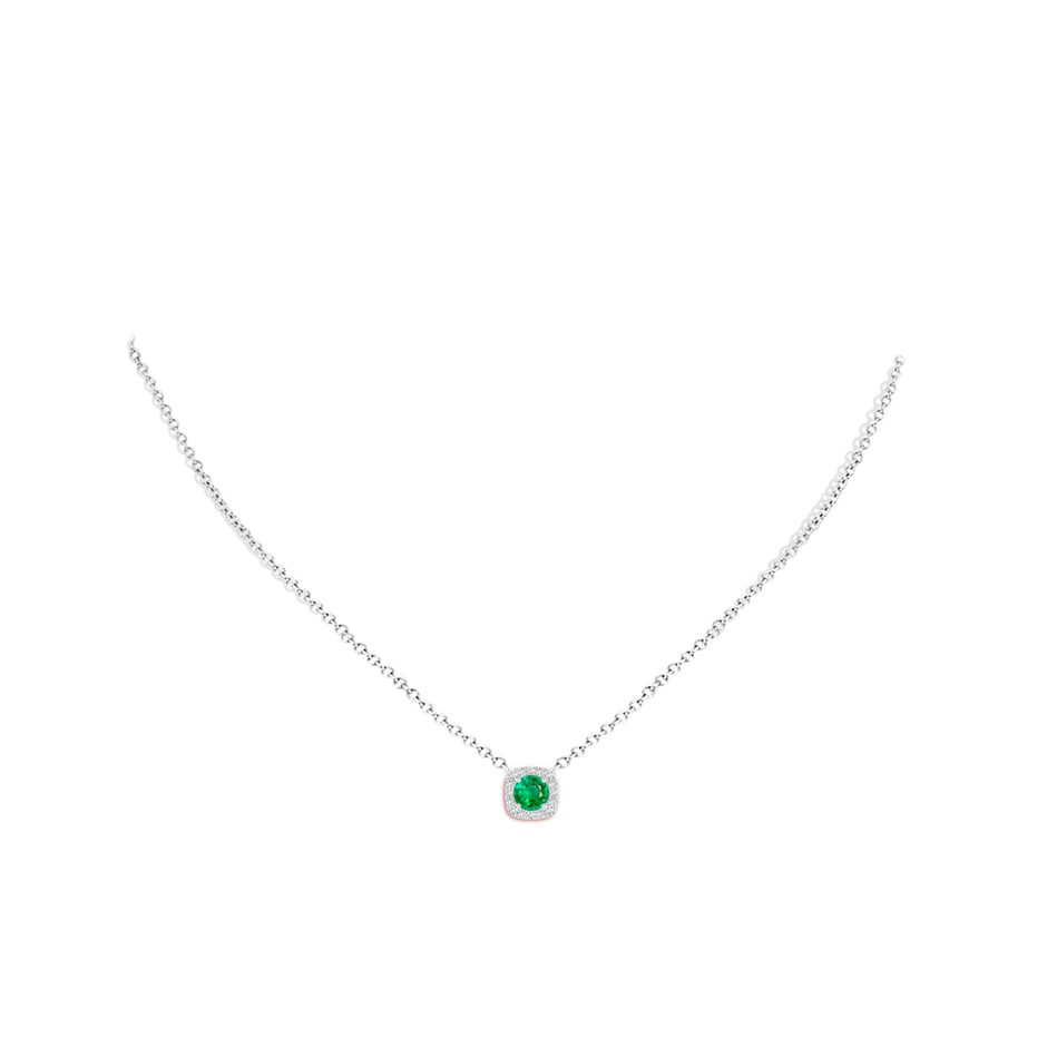 5mm AAA Round Emerald Pendant with Cushion Halo in White Gold body-neck