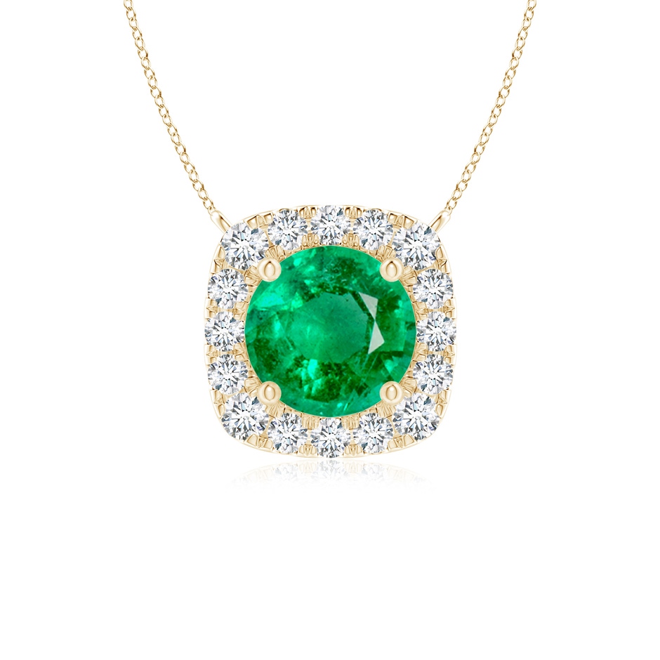 5mm AAA Round Emerald Pendant with Cushion Halo in Yellow Gold 