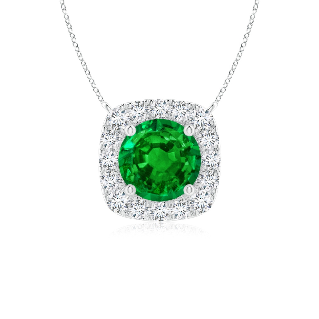 5mm AAAA Round Emerald Pendant with Cushion Halo in P950 Platinum