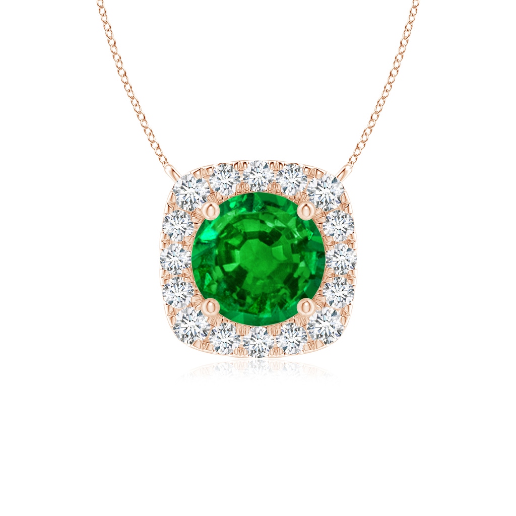 5mm AAAA Round Emerald Pendant with Cushion Halo in Rose Gold