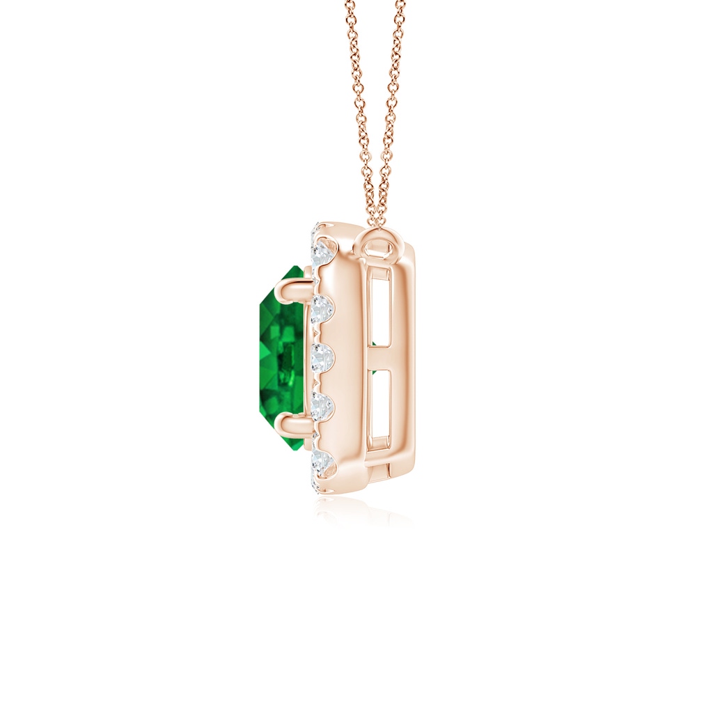 5mm AAAA Round Emerald Pendant with Cushion Halo in Rose Gold - side 1