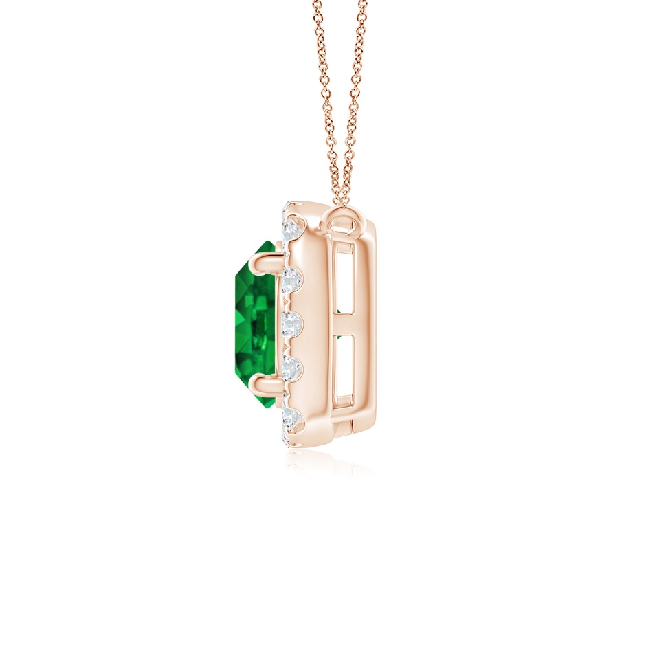 5mm AAAA Round Emerald Pendant with Cushion Halo in Rose Gold side 1