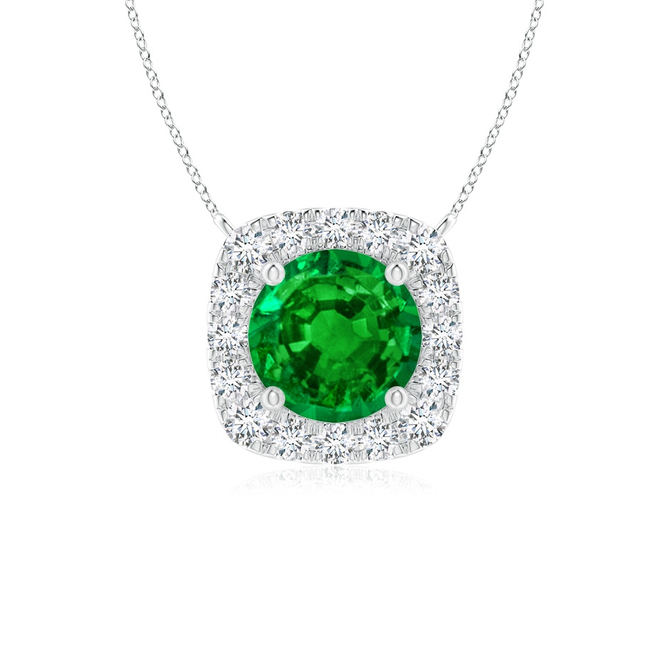 5mm AAAA Round Emerald Pendant with Cushion Halo in White Gold 