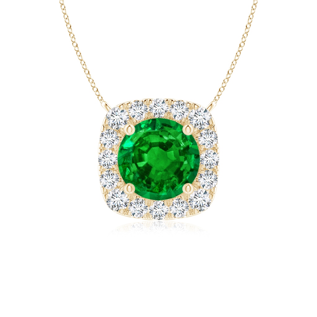 5mm AAAA Round Emerald Pendant with Cushion Halo in Yellow Gold