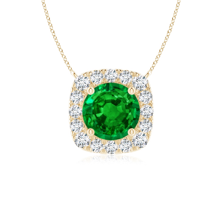 5mm AAAA Round Emerald Pendant with Cushion Halo in Yellow Gold 