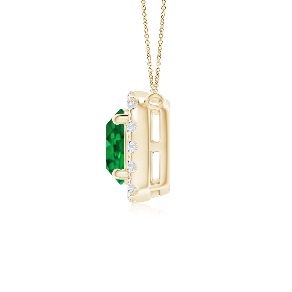 5mm AAAA Round Emerald Pendant with Cushion Halo in Yellow Gold Side 1
