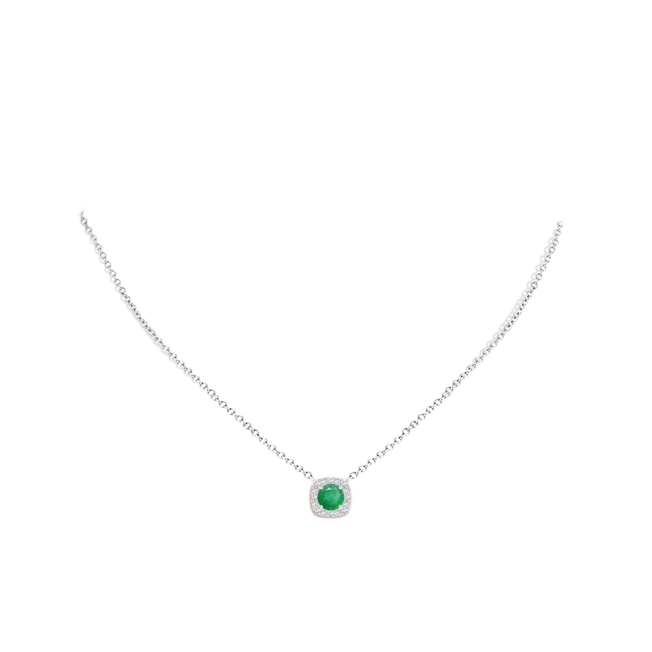 6mm A Round Emerald Pendant with Cushion Halo in P950 Platinum body-neck