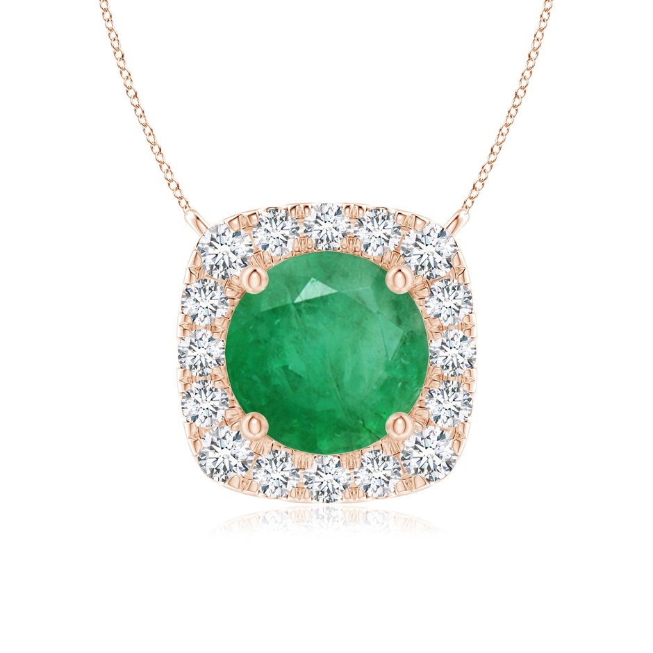 6mm A Round Emerald Pendant with Cushion Halo in Rose Gold 