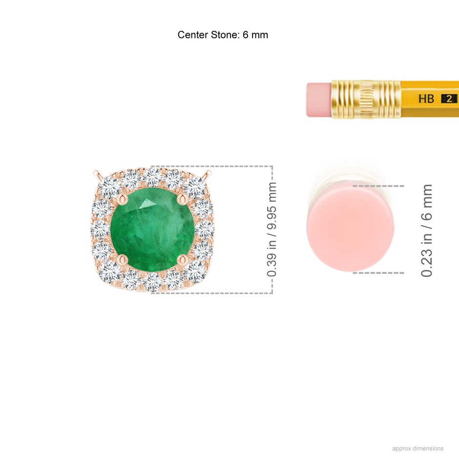 6mm A Round Emerald Pendant with Cushion Halo in Rose Gold ruler