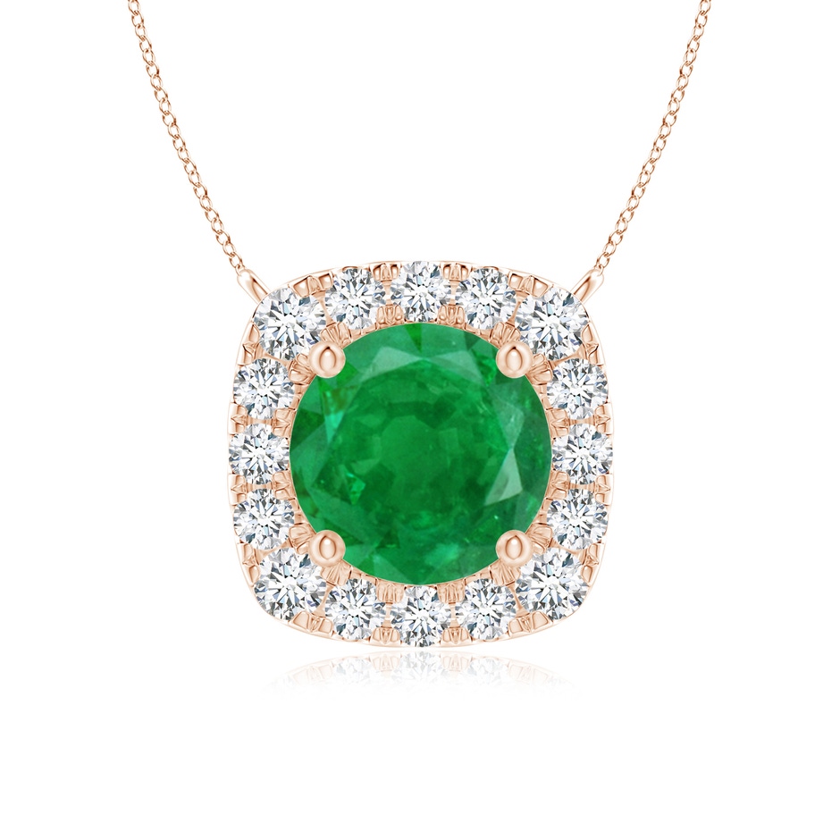 6mm AA Round Emerald Pendant with Cushion Halo in Rose Gold 