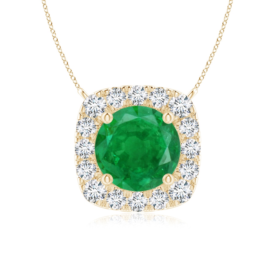 6mm AA Round Emerald Pendant with Cushion Halo in Yellow Gold 