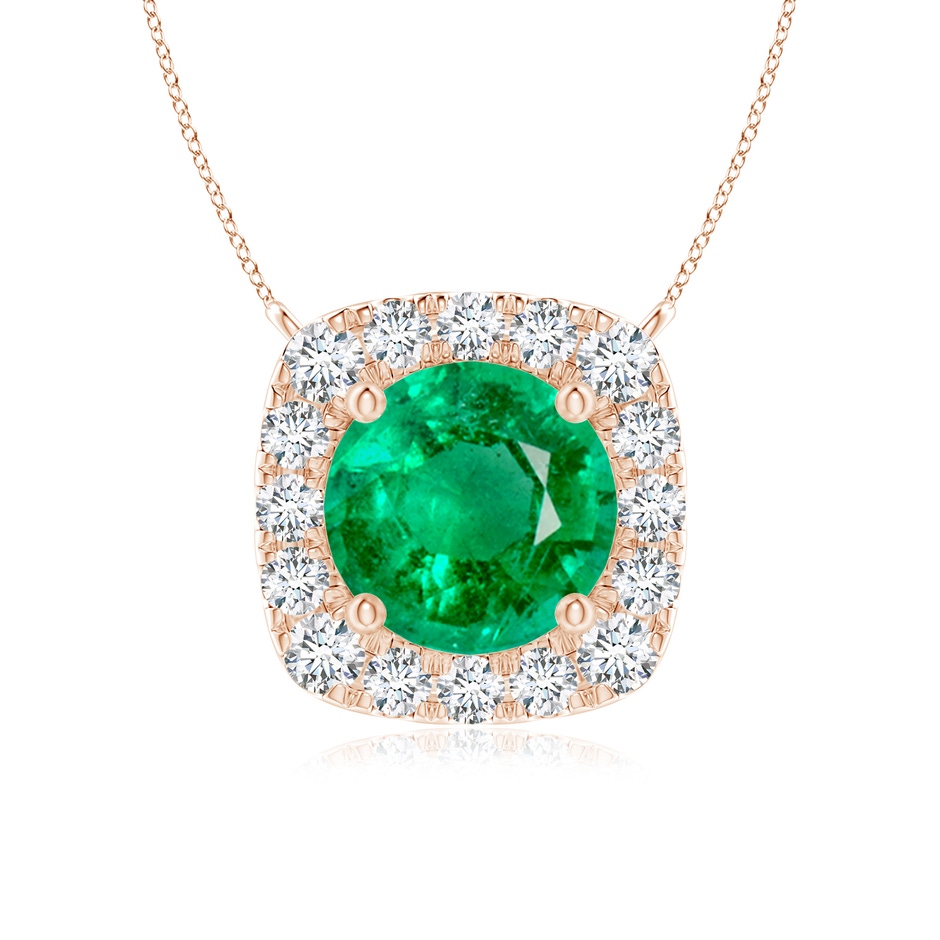6mm AAA Round Emerald Pendant with Cushion Halo in Rose Gold 