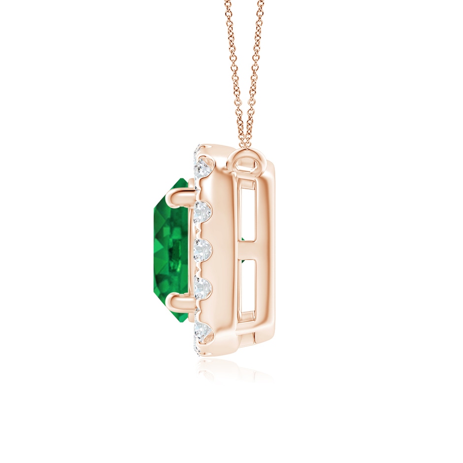 6mm AAA Round Emerald Pendant with Cushion Halo in Rose Gold side 1