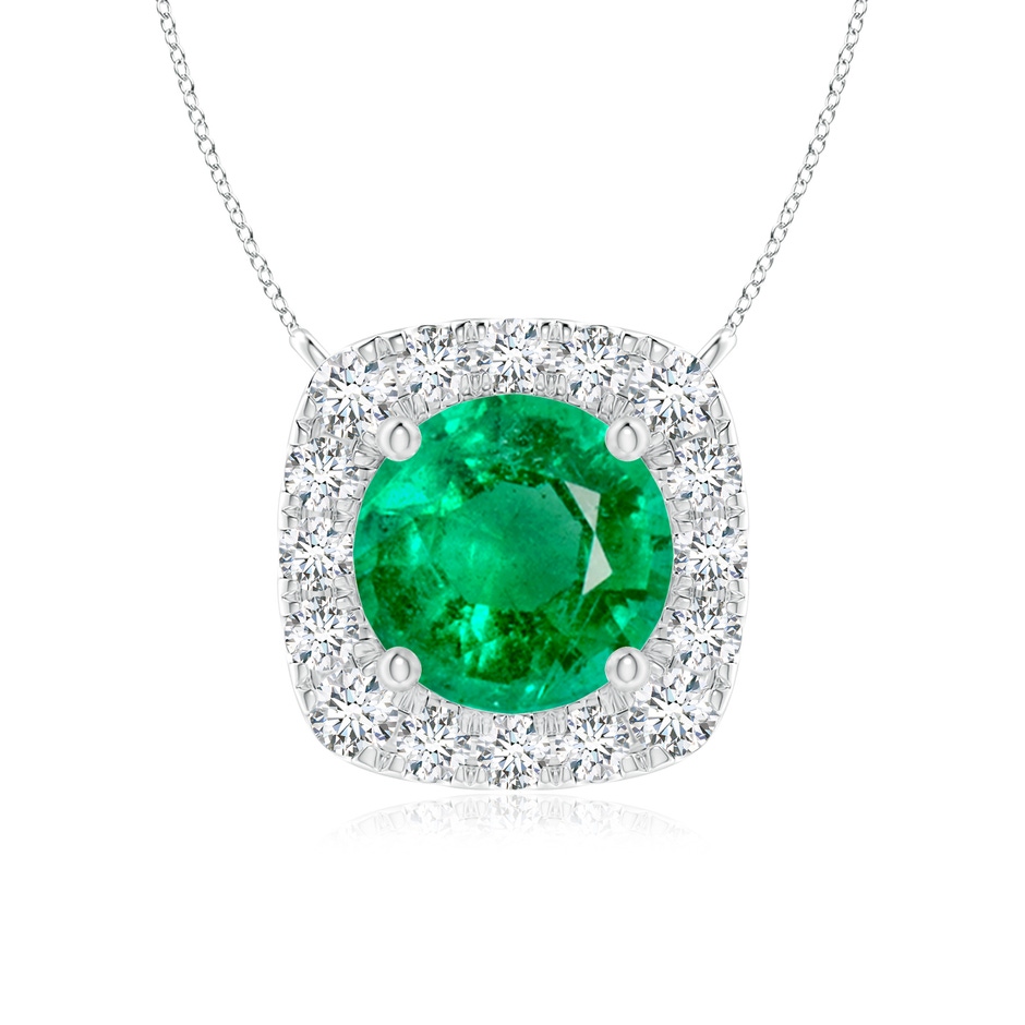 6mm AAA Round Emerald Pendant with Cushion Halo in White Gold 