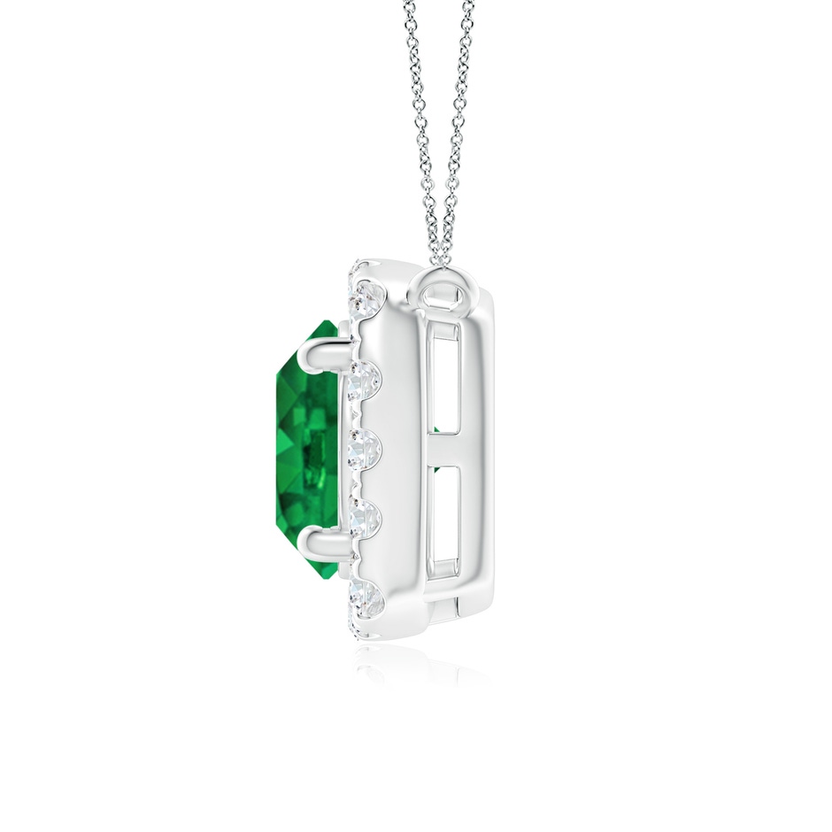 6mm AAA Round Emerald Pendant with Cushion Halo in White Gold side 1