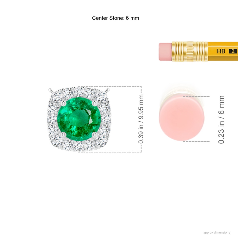 6mm AAA Round Emerald Pendant with Cushion Halo in White Gold ruler