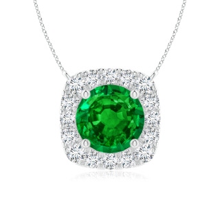 6mm AAAA Round Emerald Pendant with Cushion Halo in P950 Platinum