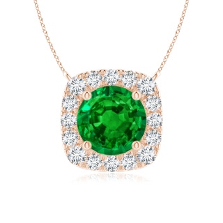 6mm AAAA Round Emerald Pendant with Cushion Halo in Rose Gold