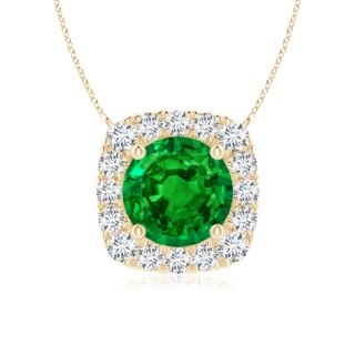 6mm AAAA Round Emerald Pendant with Cushion Halo in Yellow Gold