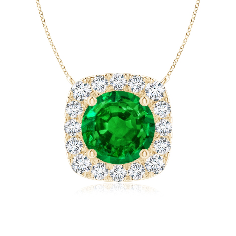 6mm AAAA Round Emerald Pendant with Cushion Halo in Yellow Gold 
