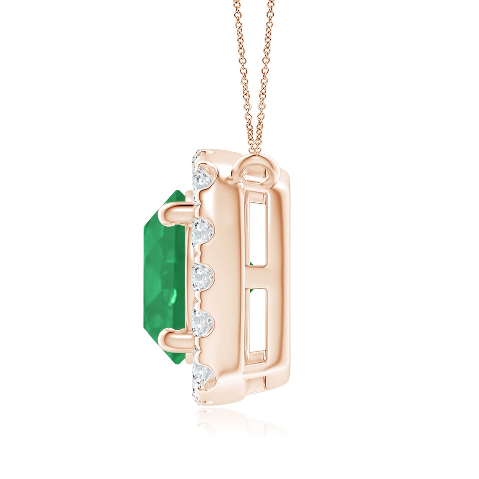 7mm A Round Emerald Pendant with Cushion Halo in Rose Gold side 1