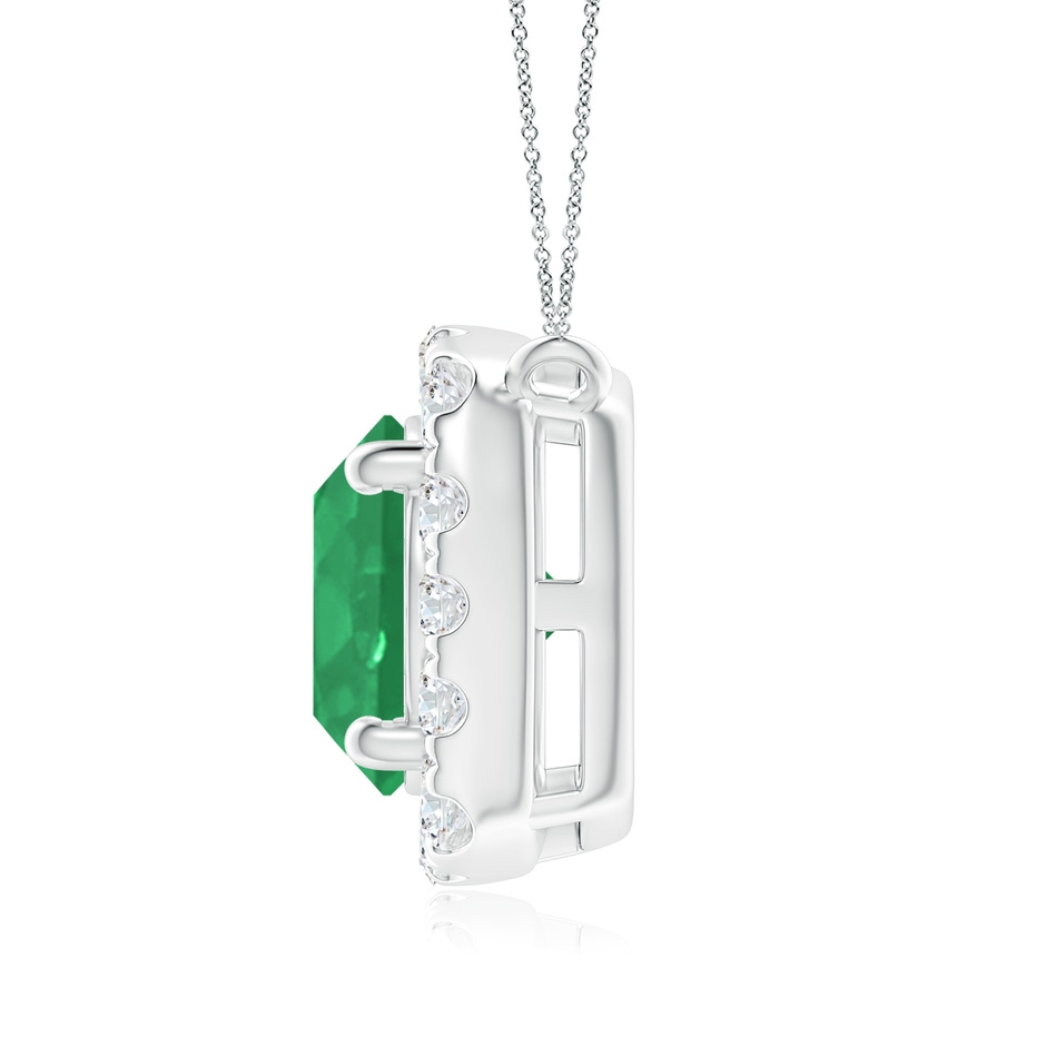 7mm A Round Emerald Pendant with Cushion Halo in White Gold side 1