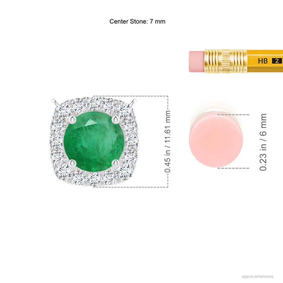 7mm A Round Emerald Pendant with Cushion Halo in White Gold ruler