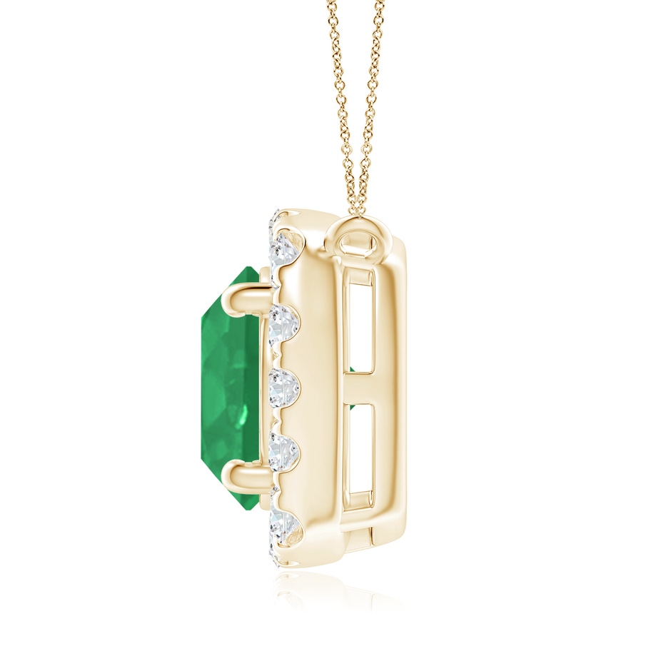 7mm A Round Emerald Pendant with Cushion Halo in Yellow Gold side 1