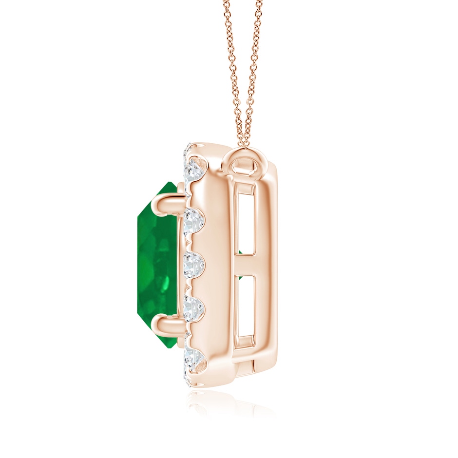 7mm AA Round Emerald Pendant with Cushion Halo in Rose Gold side 1