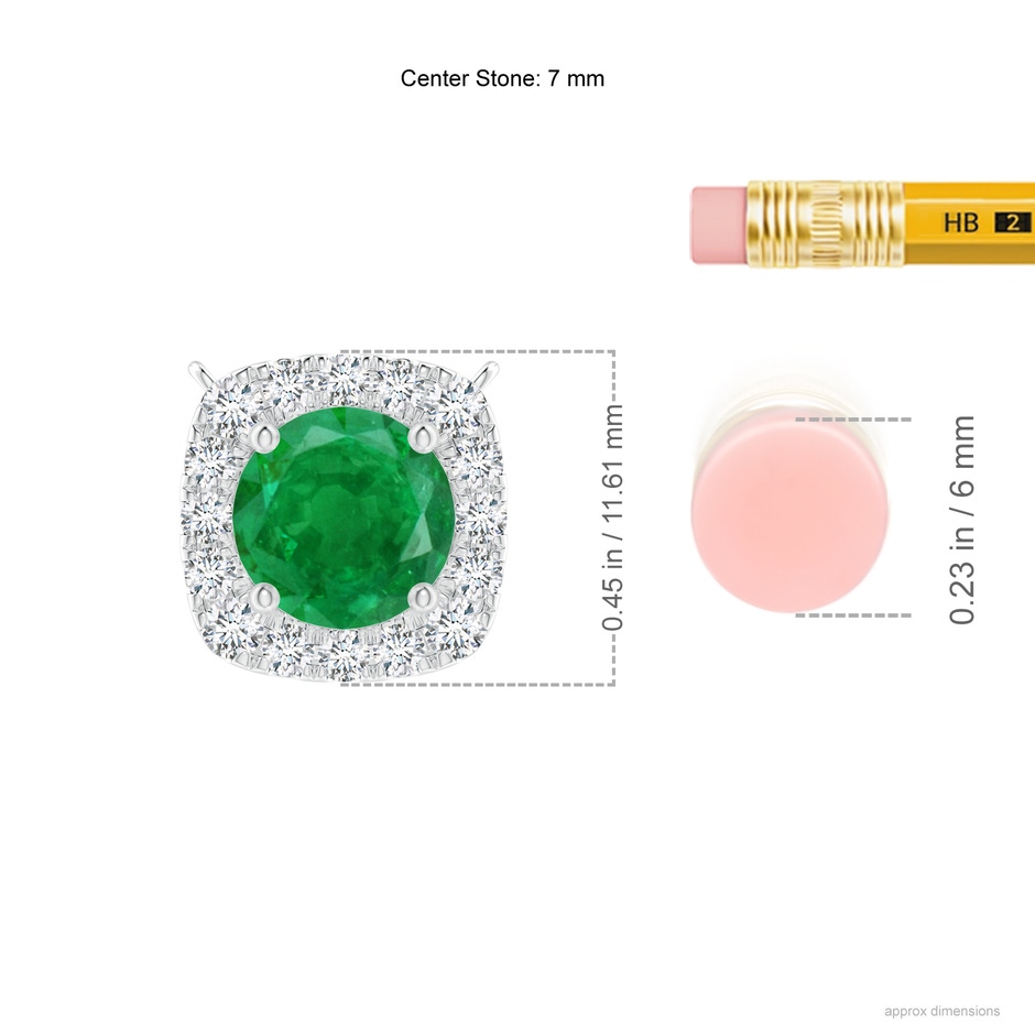 7mm AA Round Emerald Pendant with Cushion Halo in White Gold ruler