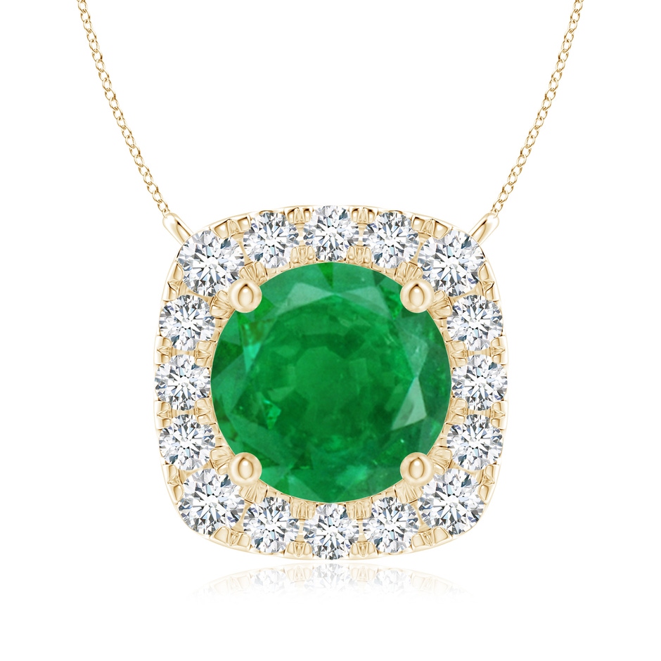 7mm AA Round Emerald Pendant with Cushion Halo in Yellow Gold 