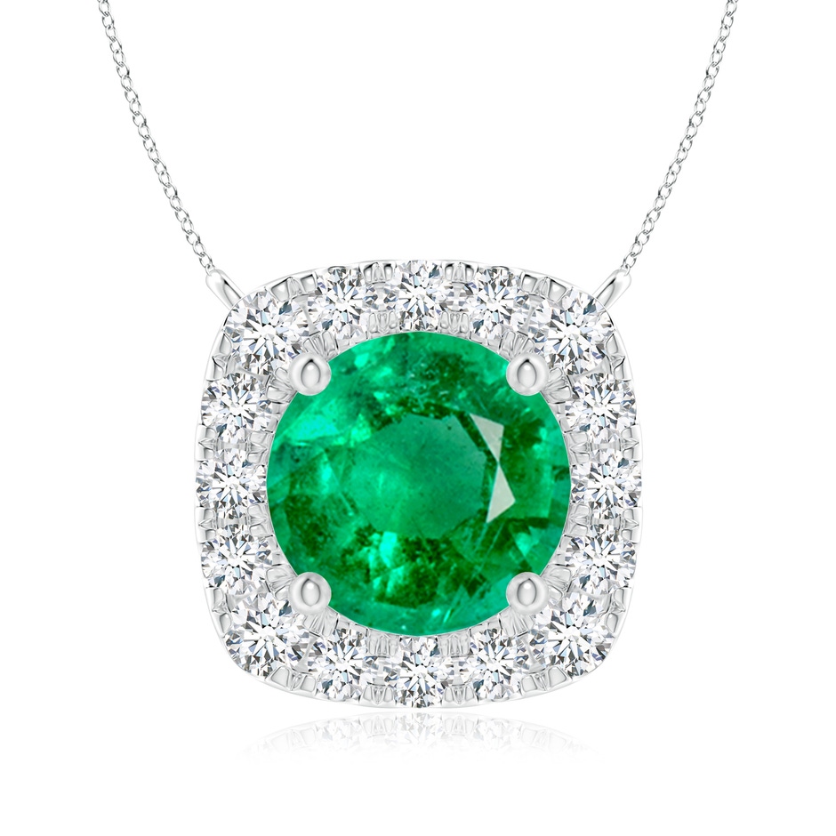 7mm AAA Round Emerald Pendant with Cushion Halo in P950 Platinum 