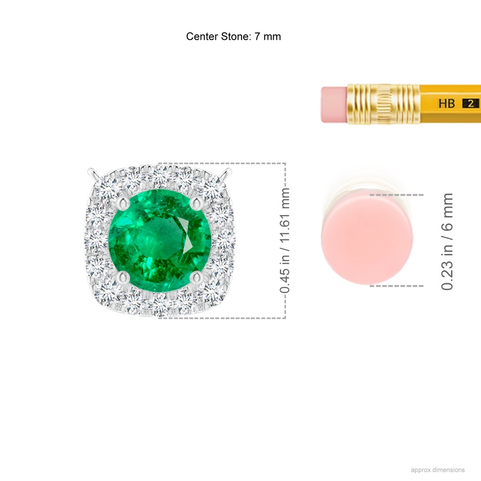 7mm AAA Round Emerald Pendant with Cushion Halo in P950 Platinum ruler