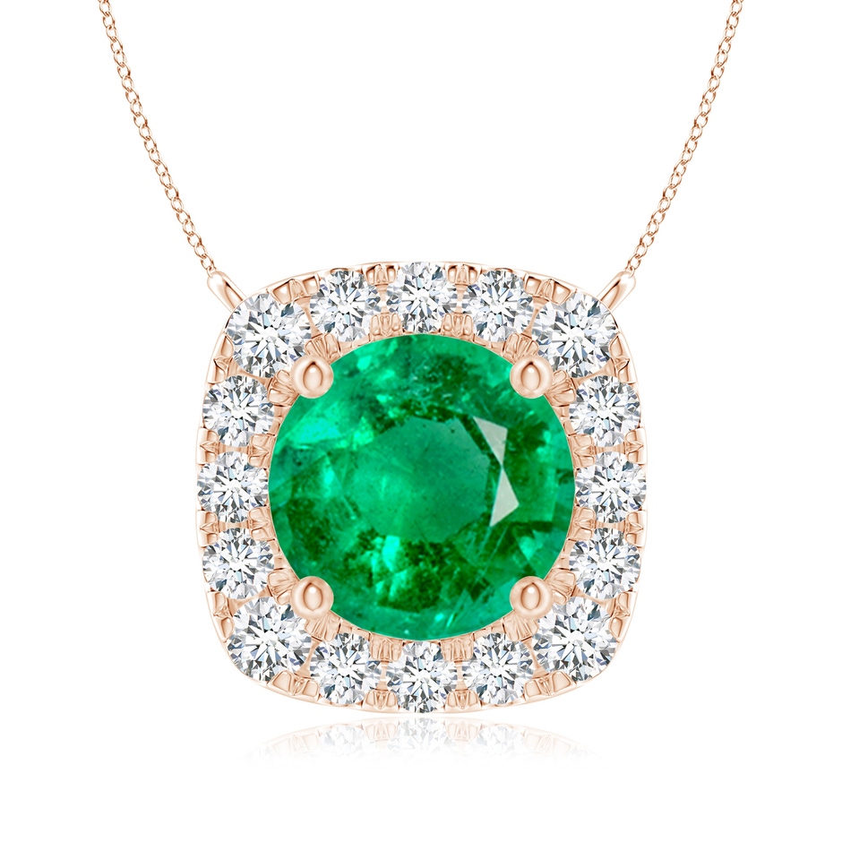 7mm AAA Round Emerald Pendant with Cushion Halo in Rose Gold 