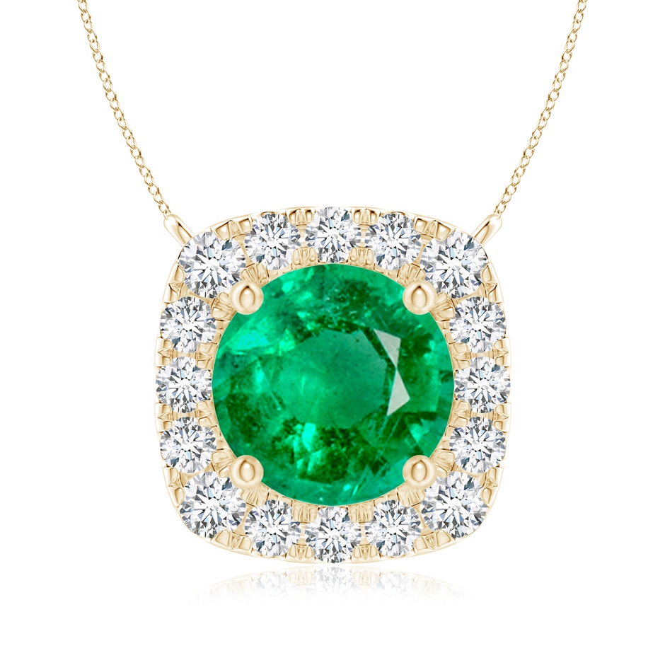 7mm AAA Round Emerald Pendant with Cushion Halo in Yellow Gold 