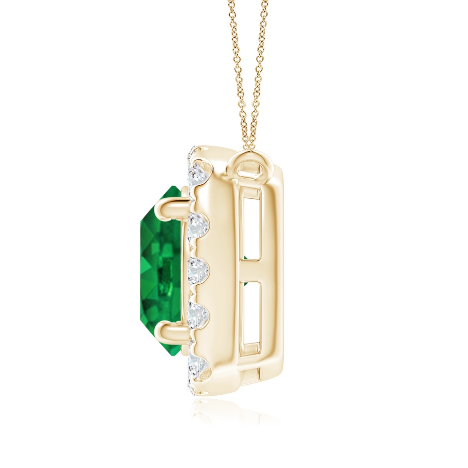 7mm AAA Round Emerald Pendant with Cushion Halo in Yellow Gold side 1