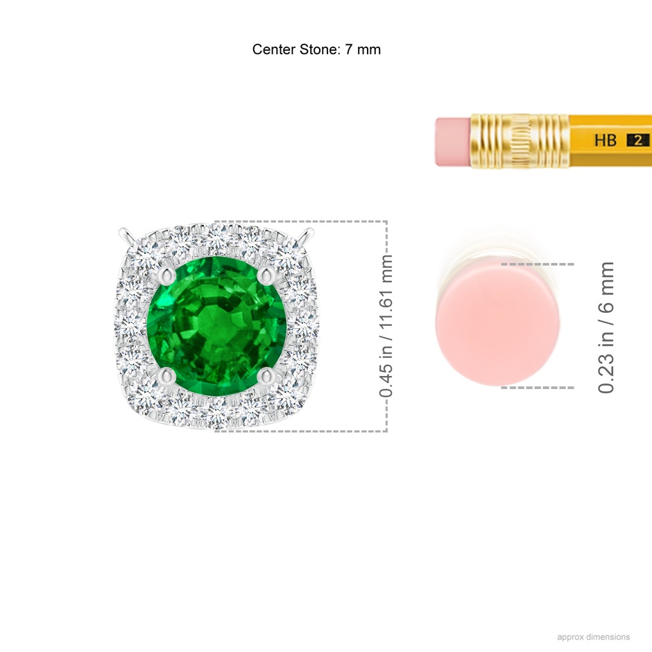 7mm AAAA Round Emerald Pendant with Cushion Halo in P950 Platinum ruler