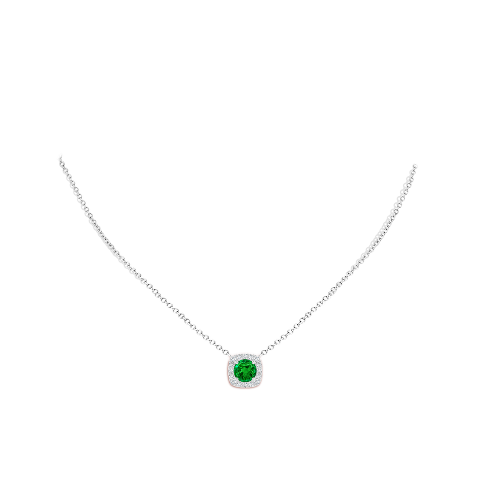 7mm AAAA Round Emerald Pendant with Cushion Halo in P950 Platinum body-neck