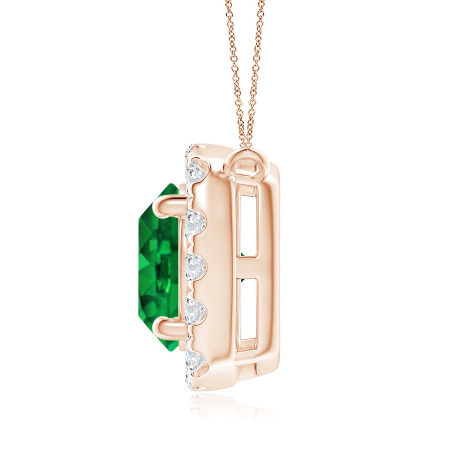 7mm AAAA Round Emerald Pendant with Cushion Halo in Rose Gold side 1