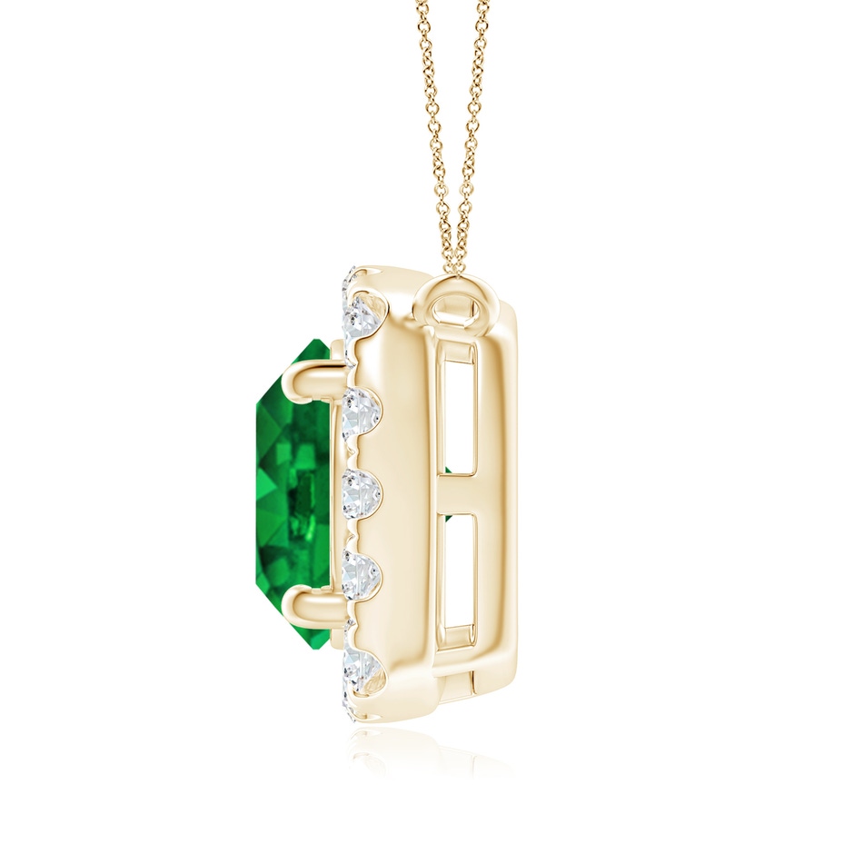 7mm AAAA Round Emerald Pendant with Cushion Halo in Yellow Gold side 1
