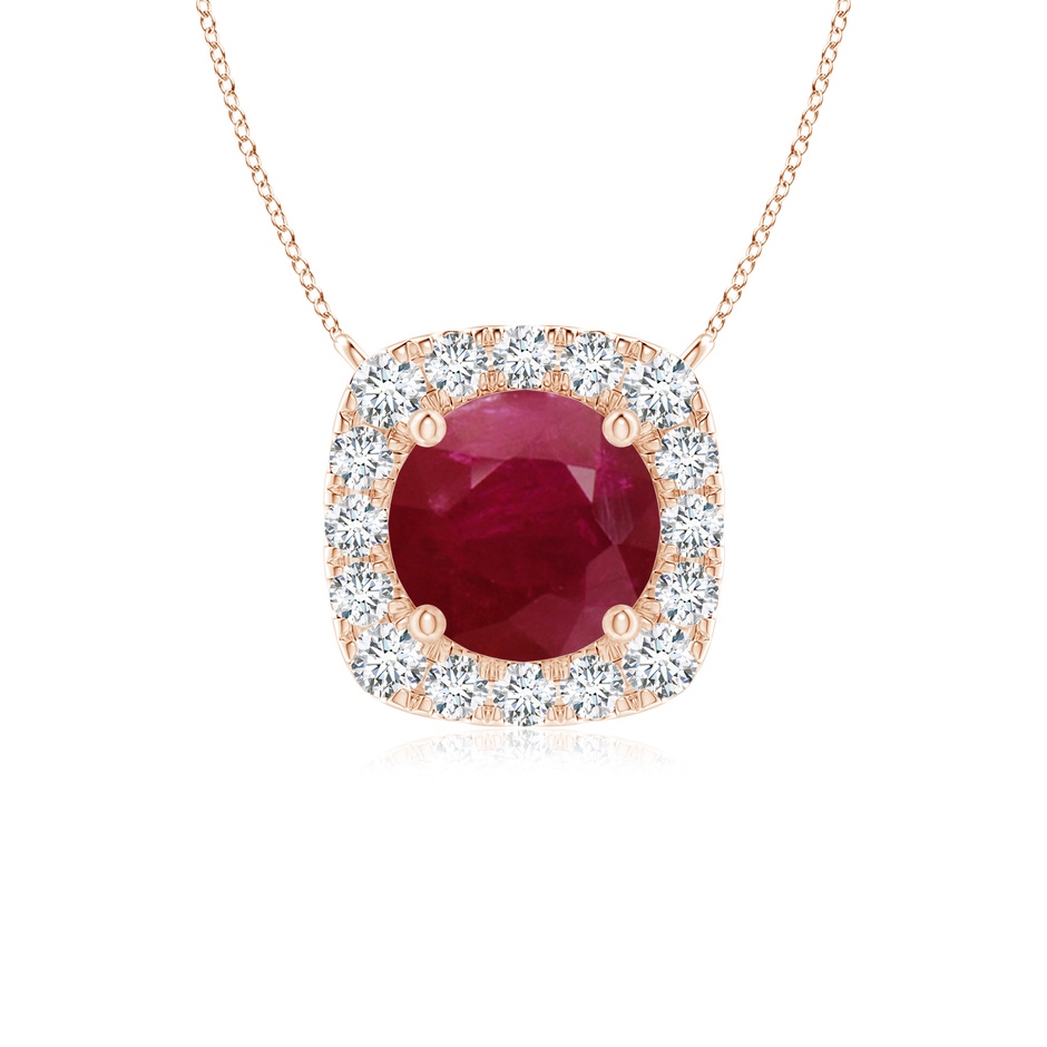 5mm A Round Ruby Pendant with Cushion Halo in Rose Gold 