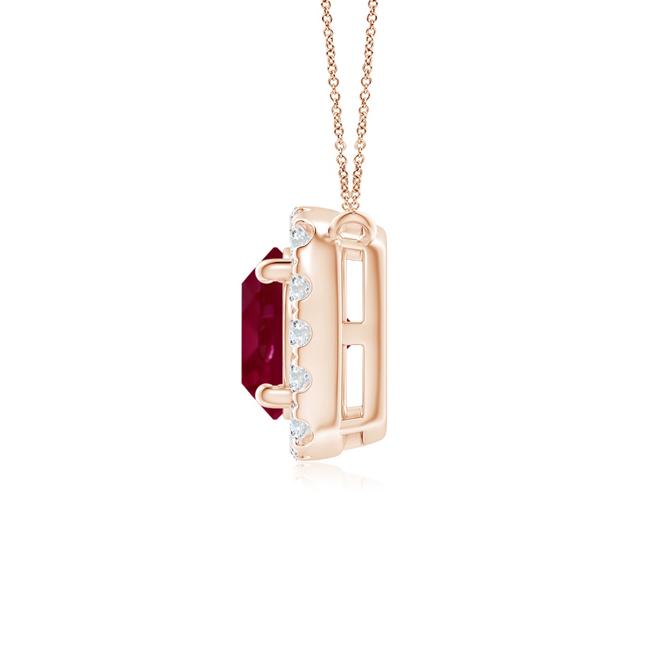 5mm A Round Ruby Pendant with Cushion Halo in Rose Gold side 199